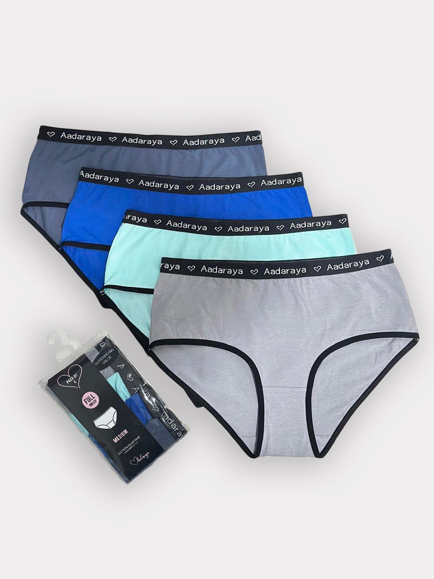 Dina - AD Logo Full Brief 4 Pack in Vintage Indigo, Sky Blue, Angel Blue &amp; Grey Oasis Combo