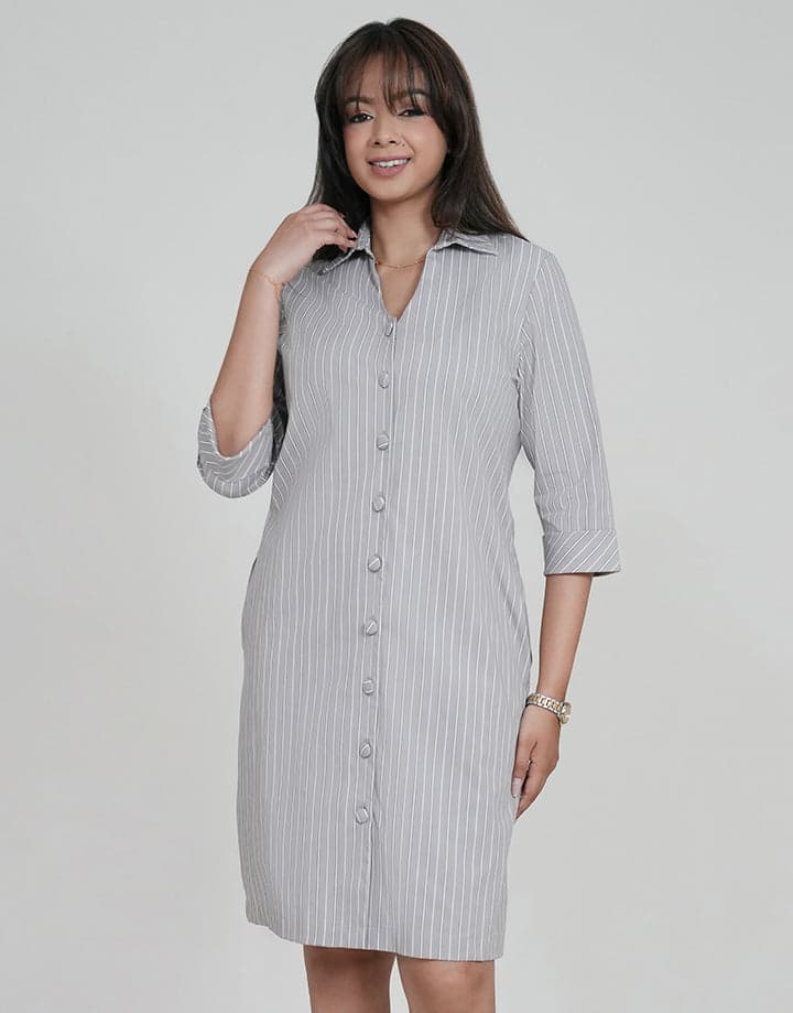 3/4 Sleeve Button Up Striped Dress
