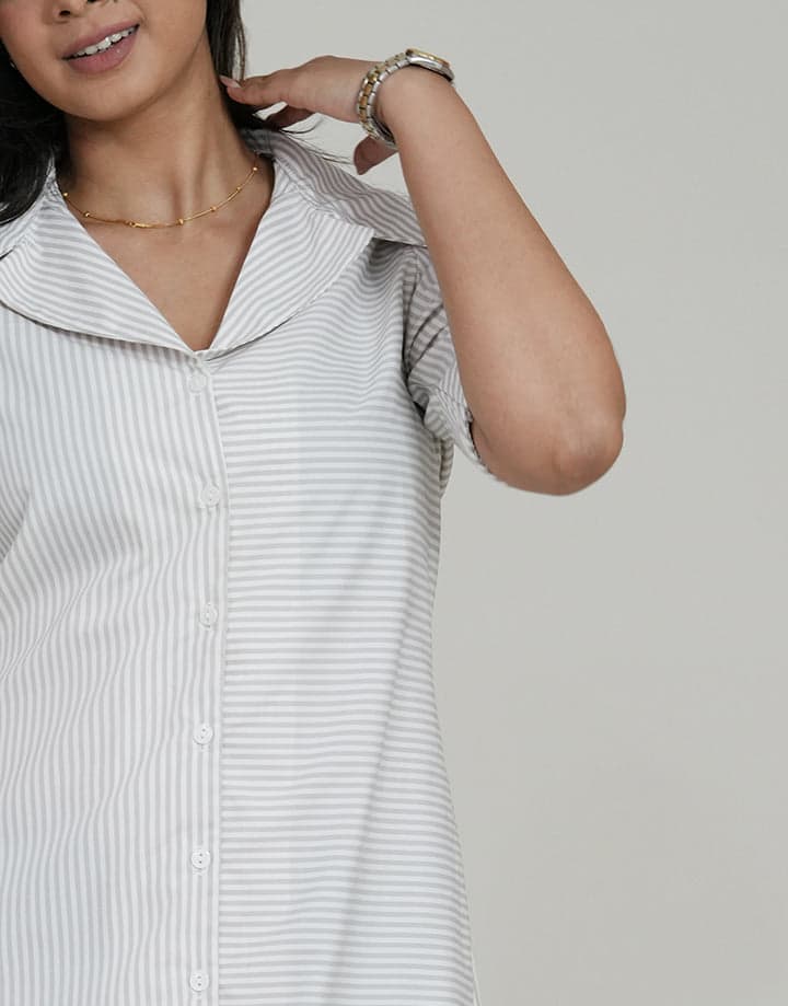 Cuban Collar Button Up Stripe Dress