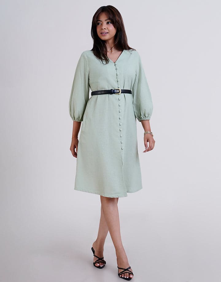 Puff Sleeve Button Down Dress
