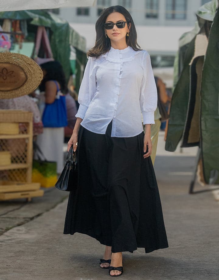 Smocked Sleeve with Button Up Blouse