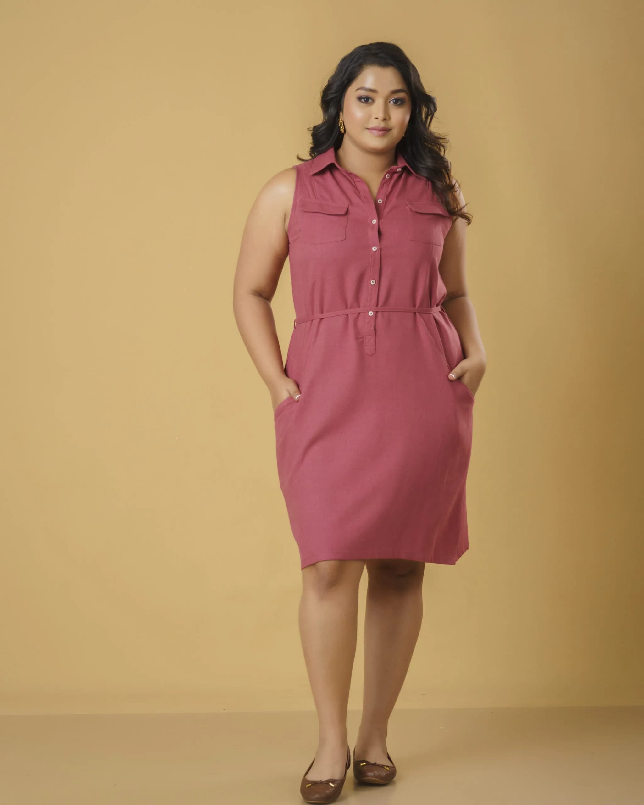 Rust pink sleeveless Linen Dress