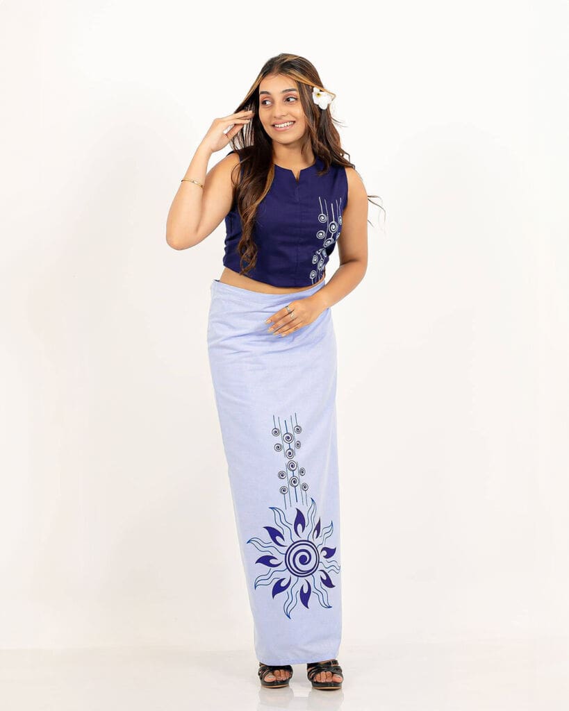 Groove New Year Design Light Blue Ladies Lungi 1